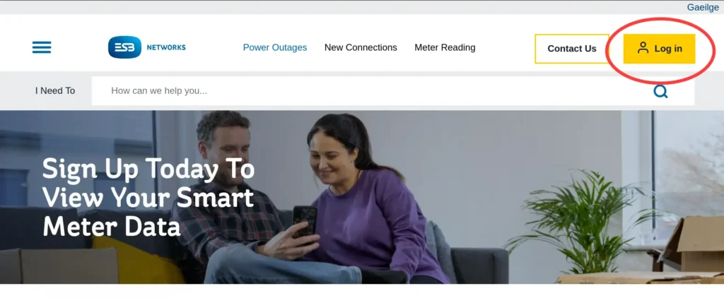 ESB Networks portal login page