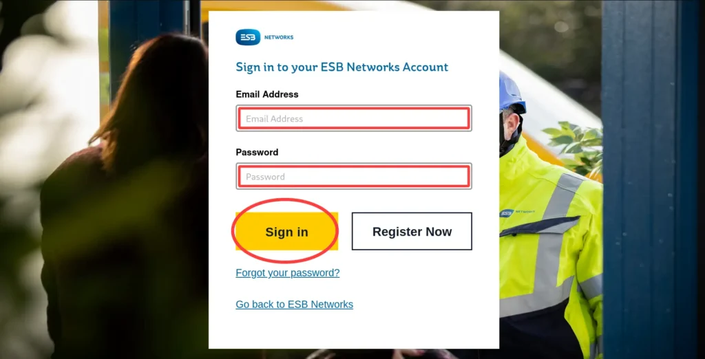 ESB Networks sign-in form