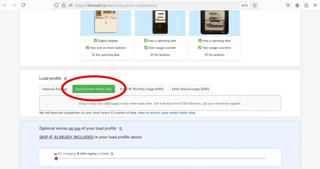 Illustration of how to upload smart meter data to the Kilowatt.ie electricity priece comparison tool