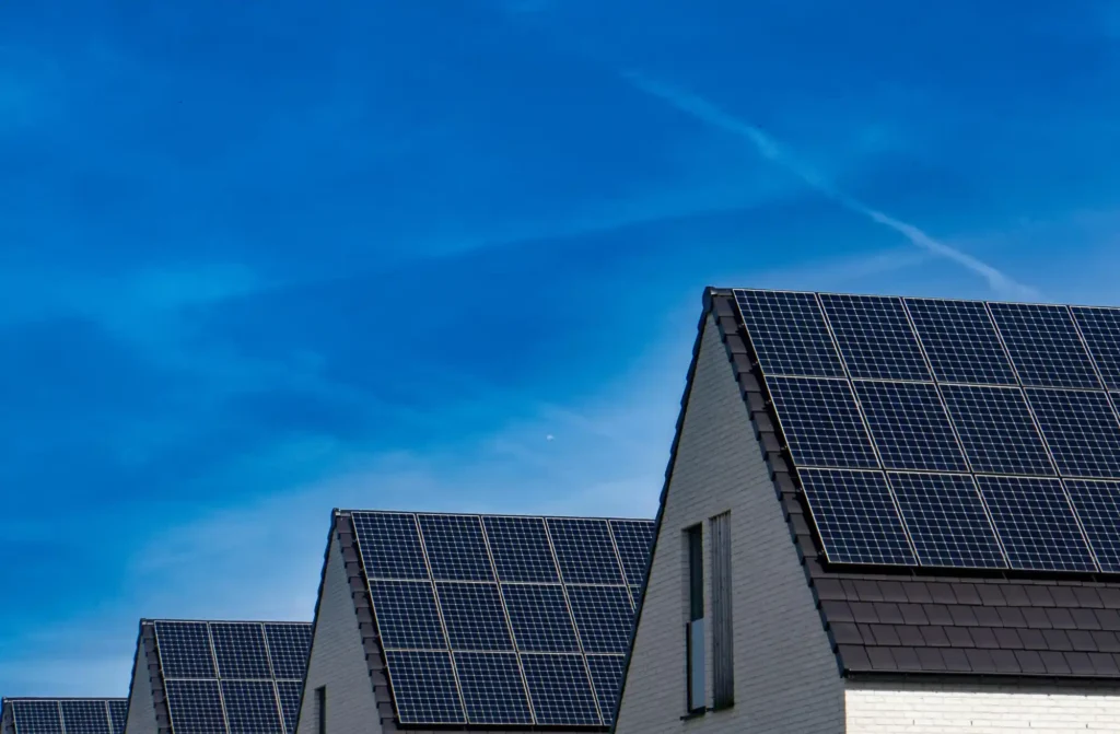 Solar panels on house roofs